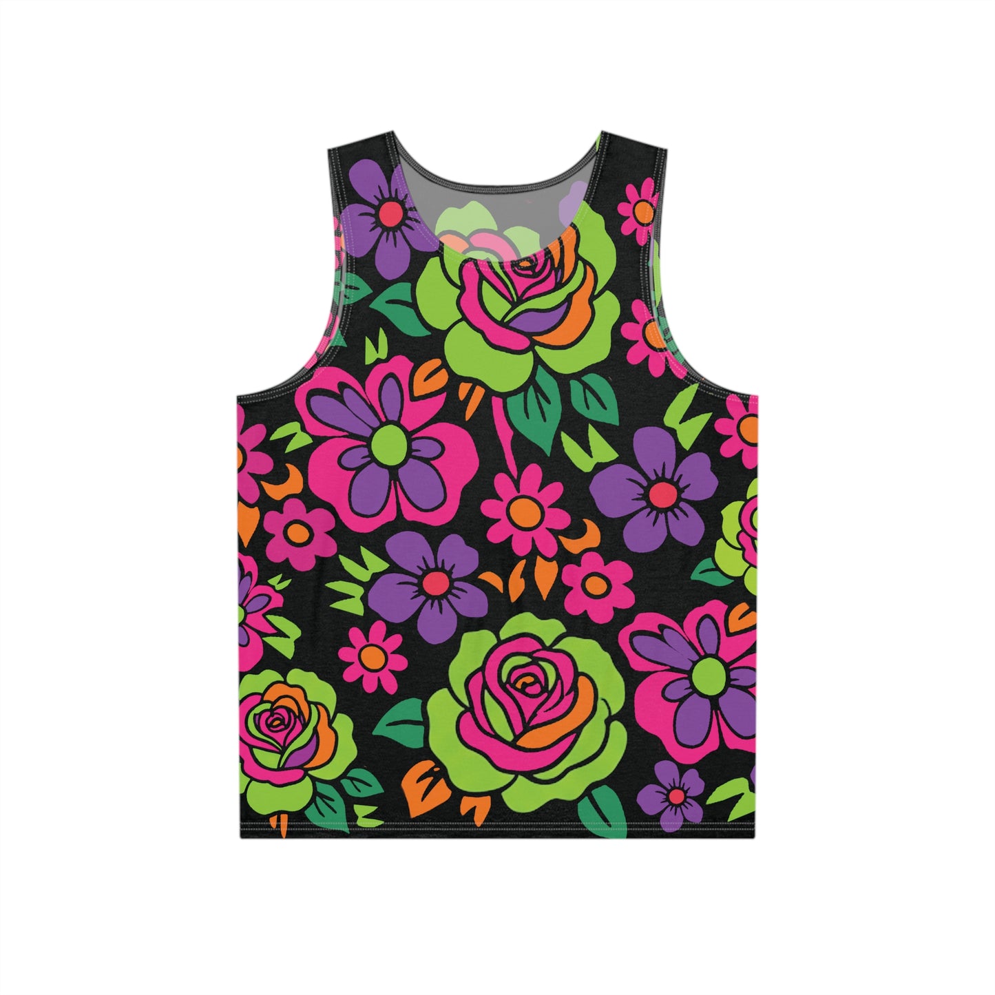 Floral Retro Tank Top — Vibrant Neon Rose All-Over Print