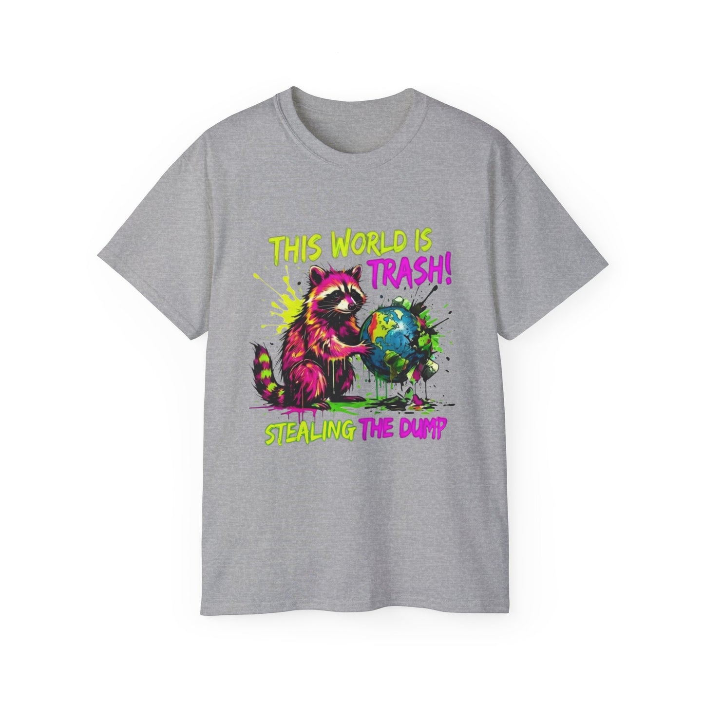 Raccoon Stealing the World Tee — 'Stealing the World' Graphic T-Shirt