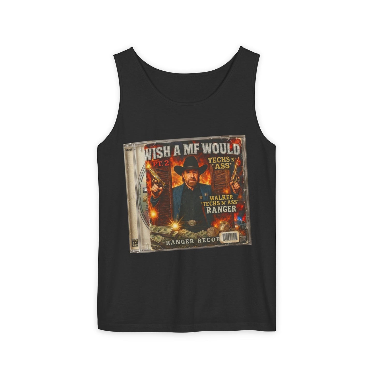Chuck Norris Mixtape Cover Tank Top — Funny Retro Rap Design