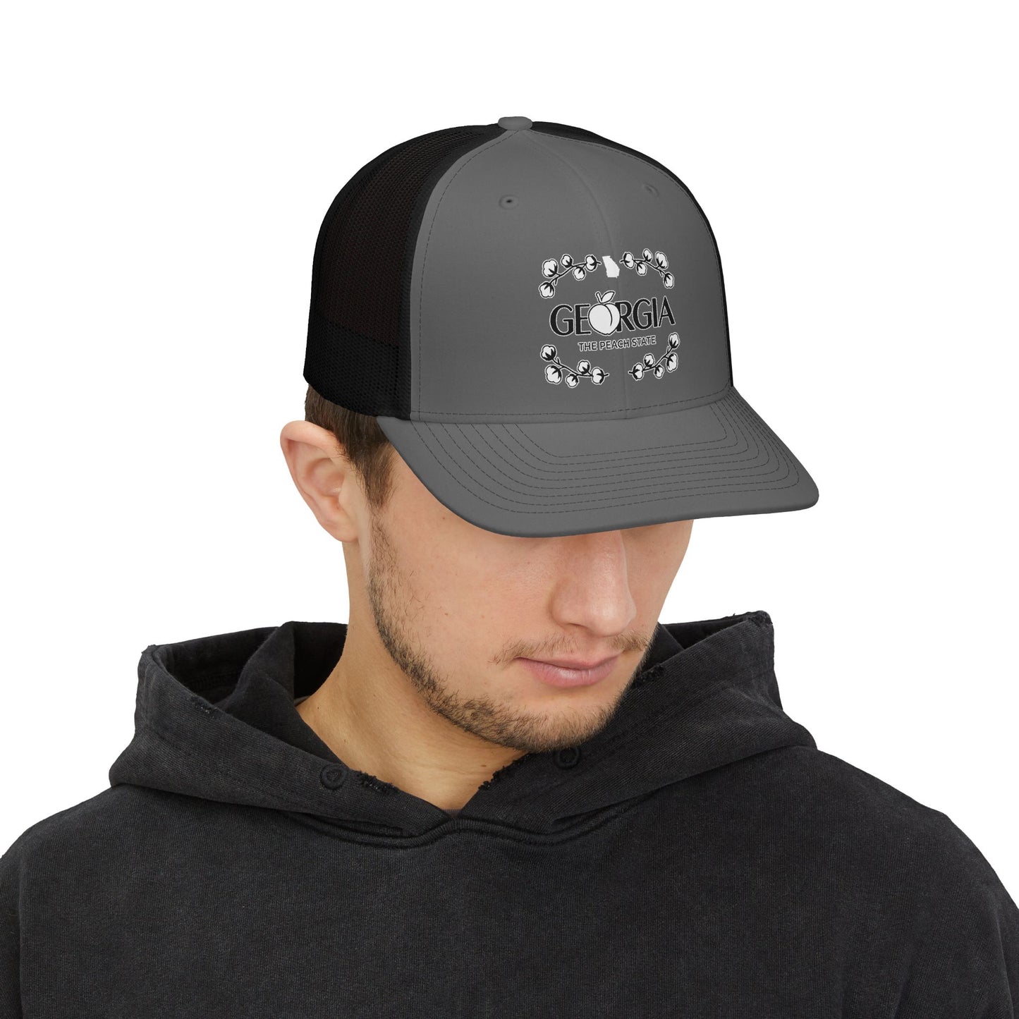 Georgia Peach State snapback, trucker cap | floral script design