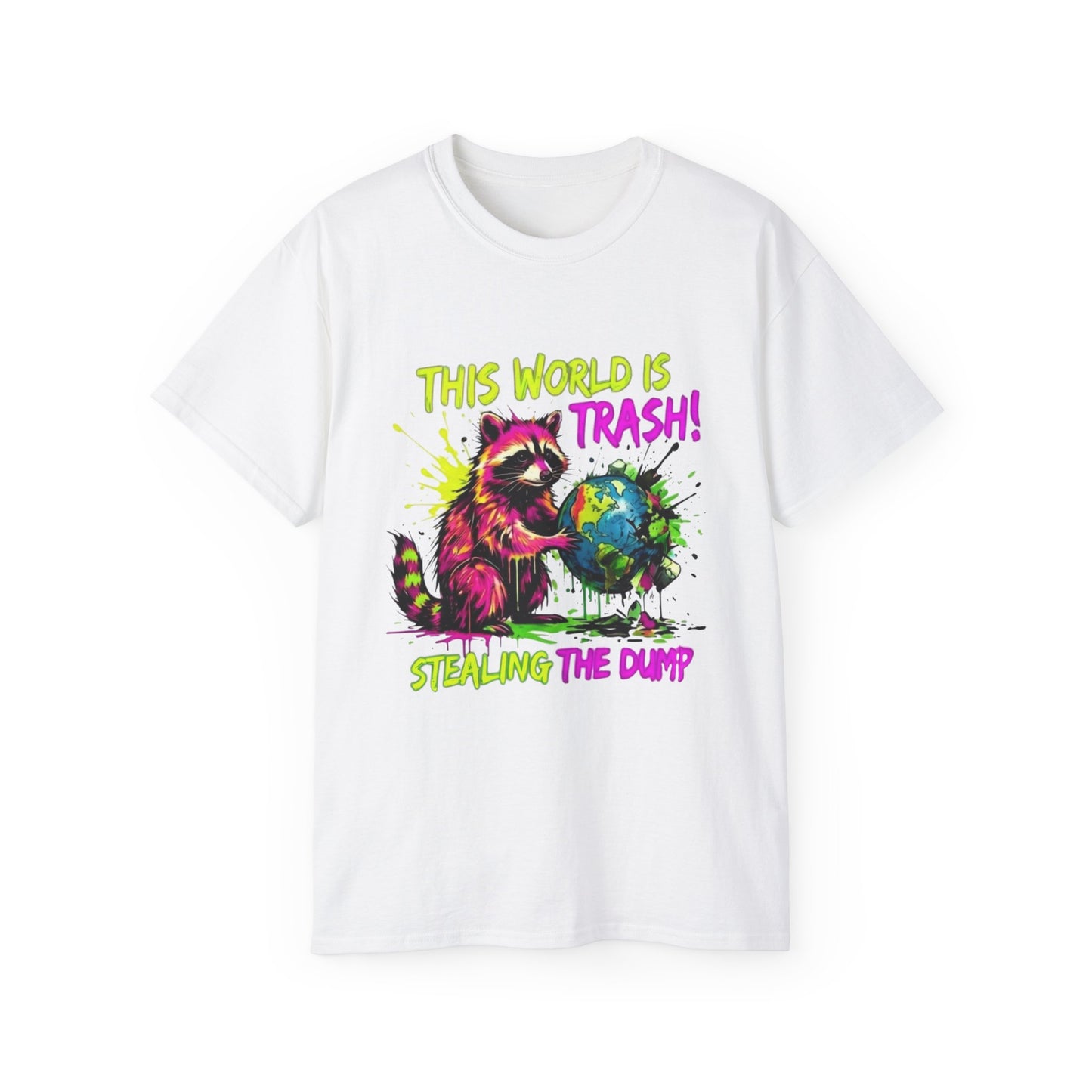Raccoon Stealing the World Tee — 'Stealing the World' Graphic T-Shirt
