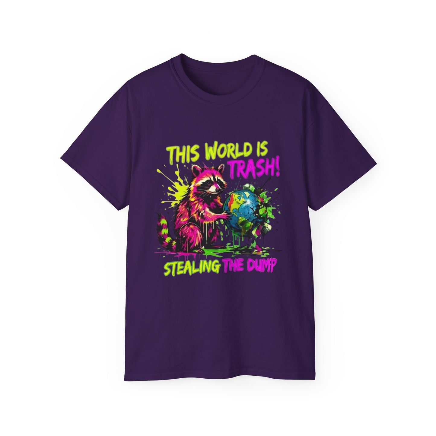 Raccoon Stealing the World Tee — 'Stealing the World' Graphic T-Shirt