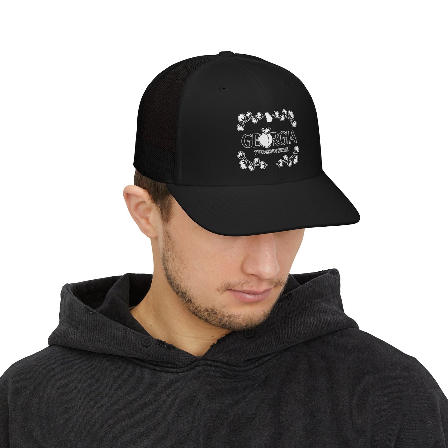 Georgia Peach State snapback, trucker cap | floral script design