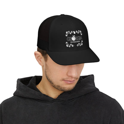 Georgia Peach State snapback, trucker cap | floral script design