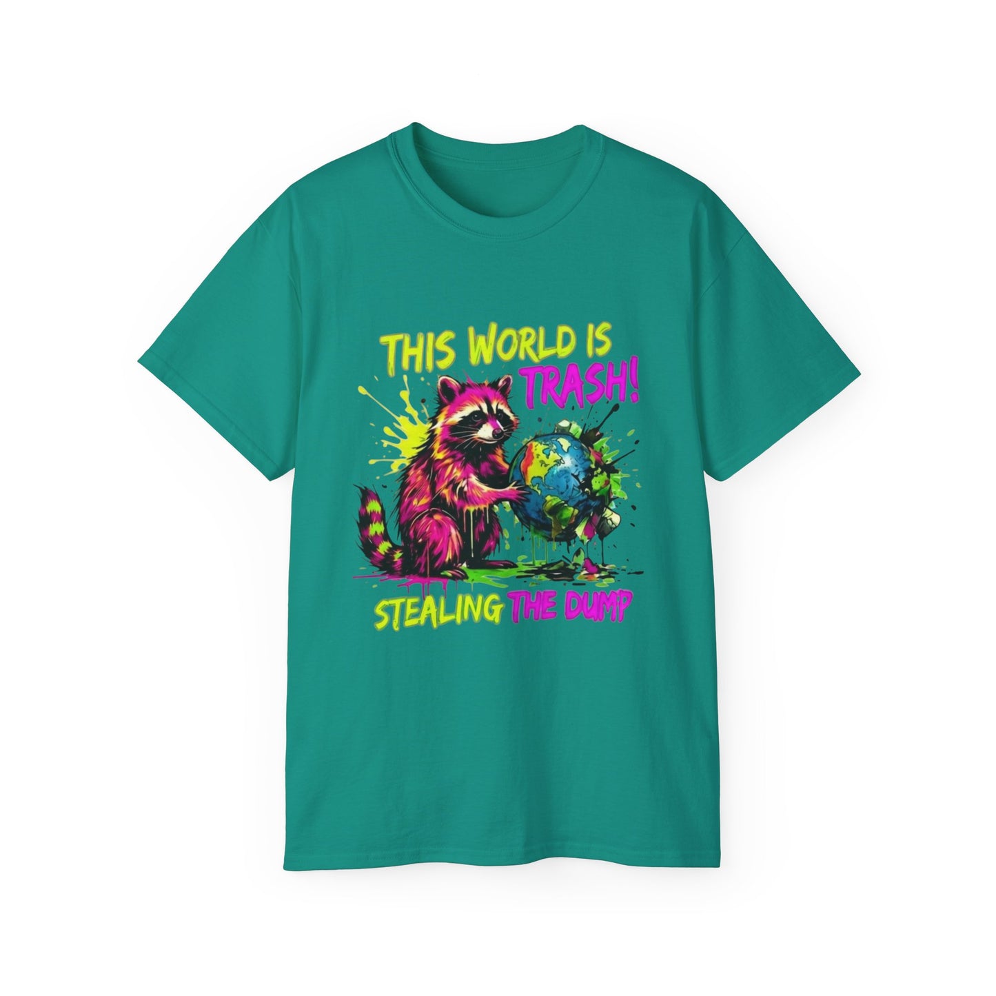 Raccoon Stealing the World Tee — 'Stealing the World' Graphic T-Shirt