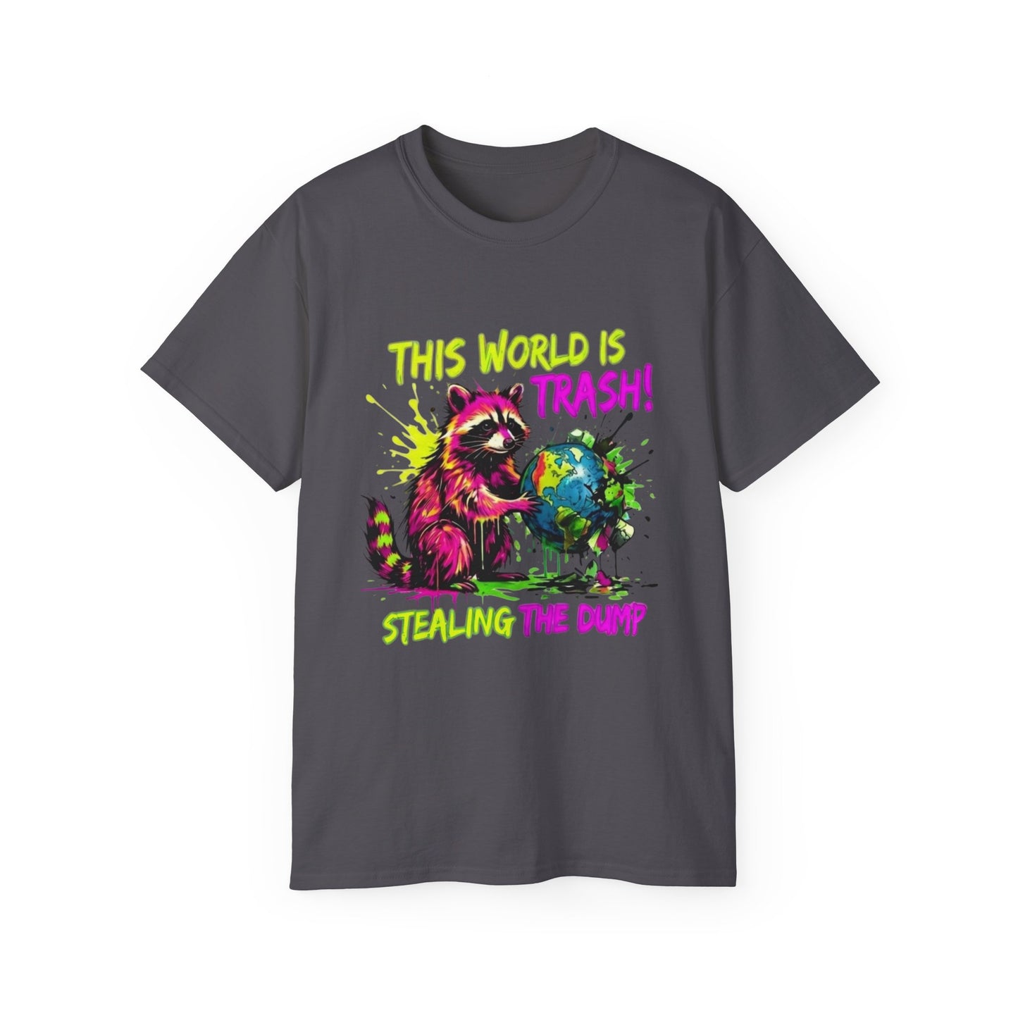 Raccoon Stealing the World Tee — 'Stealing the World' Graphic T-Shirt