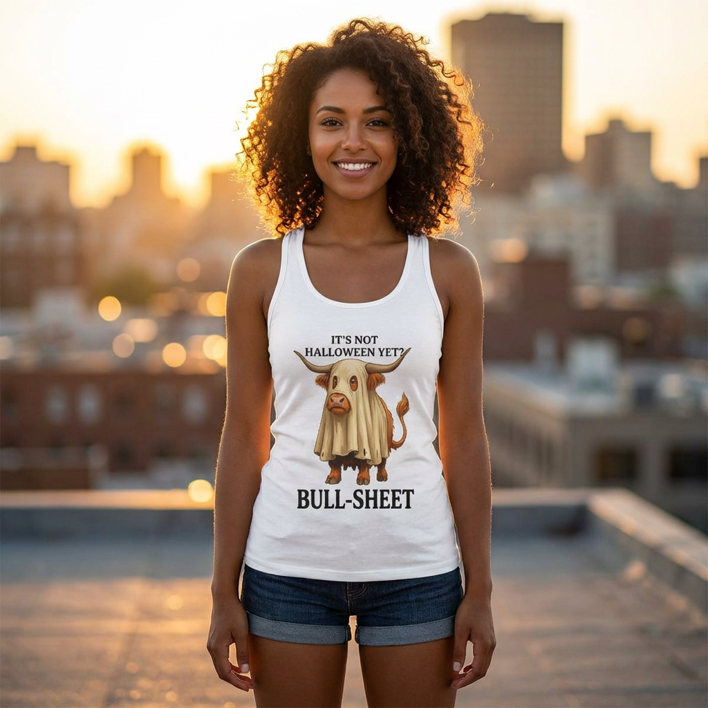 Halloween Highlander Cow Racerback Tank — Funny March Halloween Design