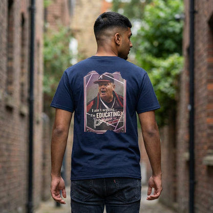 Baseball Coach Quote T-Shirt — “I Ain’t Arguing, I’m Educating” Graphic Tee