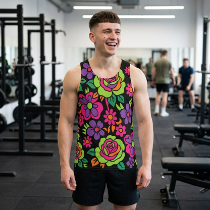 Floral Retro Tank Top — Vibrant Neon Rose All-Over Print