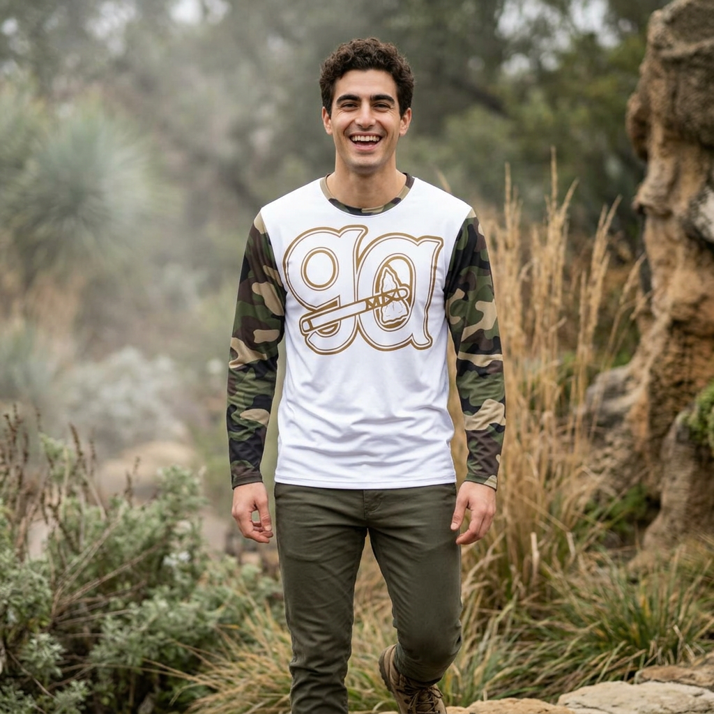 Camo Sleeve Long Sleeve Shirt with Gold 'ga' Logo