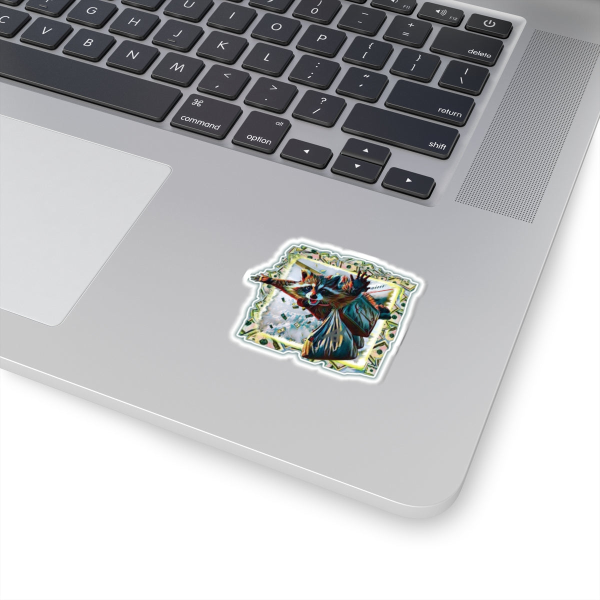 Raccoon D.B. Cooper Funny Kiss-Cut Sticker — Heist Humor Decal