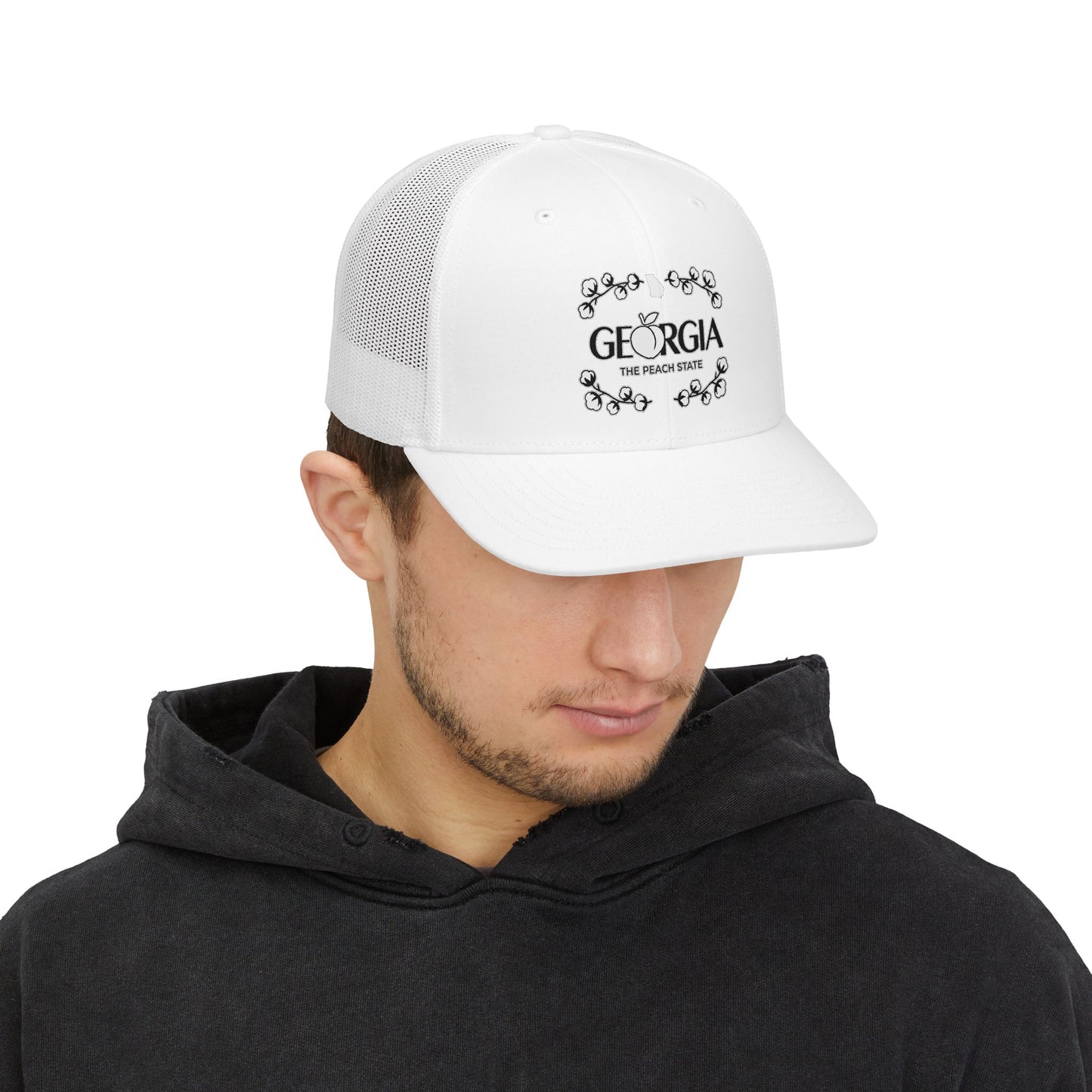 Georgia Peach State snapback, trucker cap | floral script design