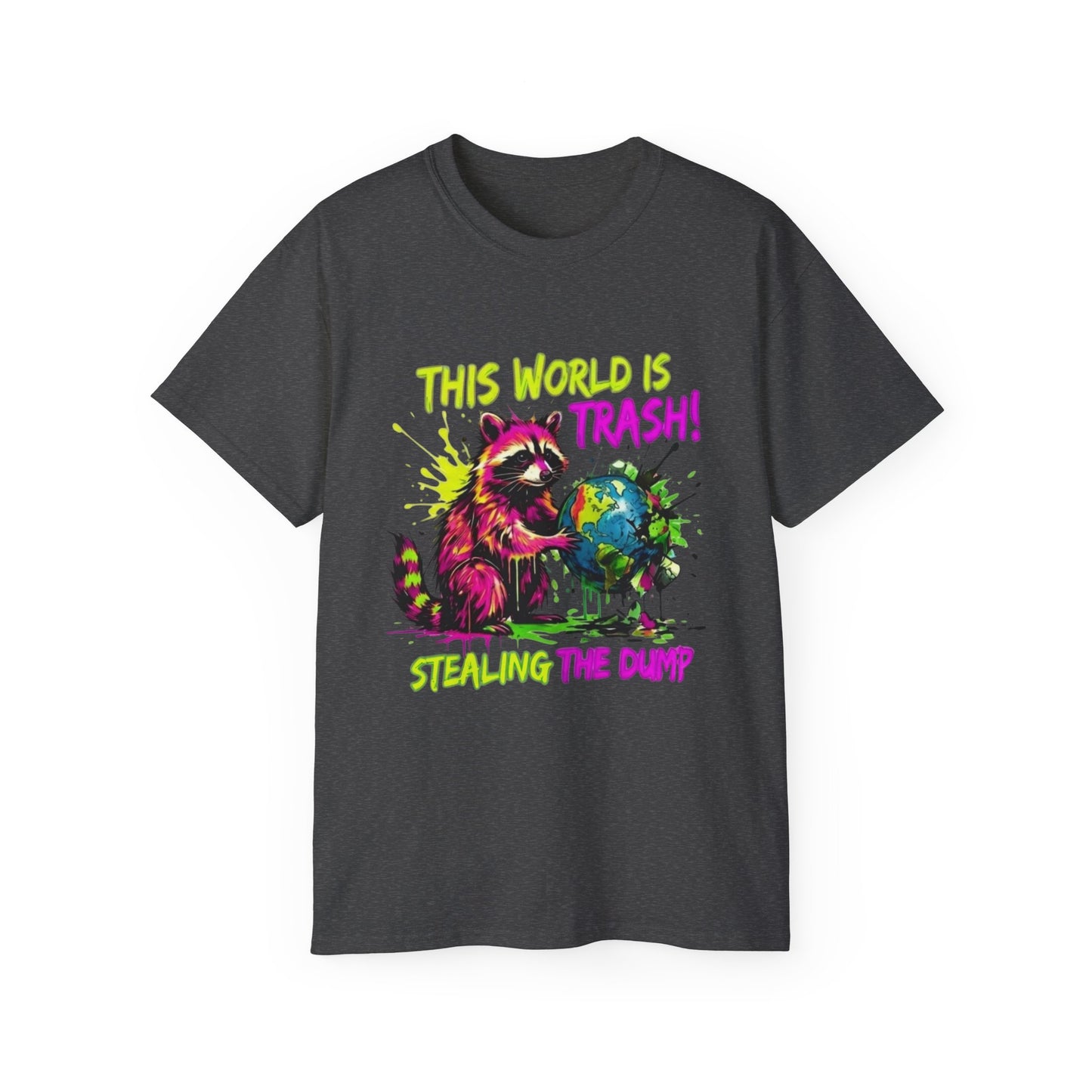 Raccoon Stealing the World Tee — 'Stealing the World' Graphic T-Shirt