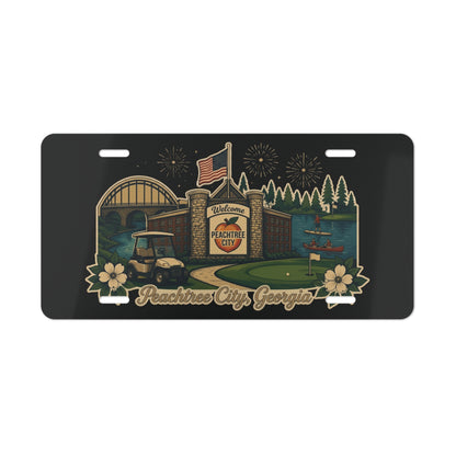 Peachtree City Georgia Decorative Vanity Plate — Golf Cart & Lakeside Welcome Sign