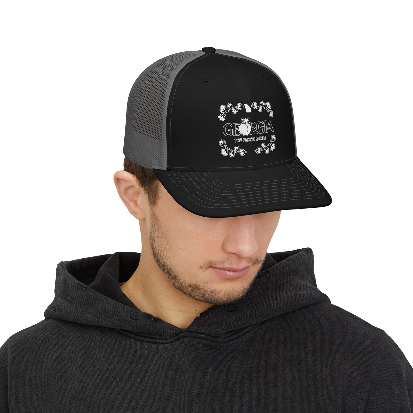 Georgia Peach State snapback, trucker cap | floral script design