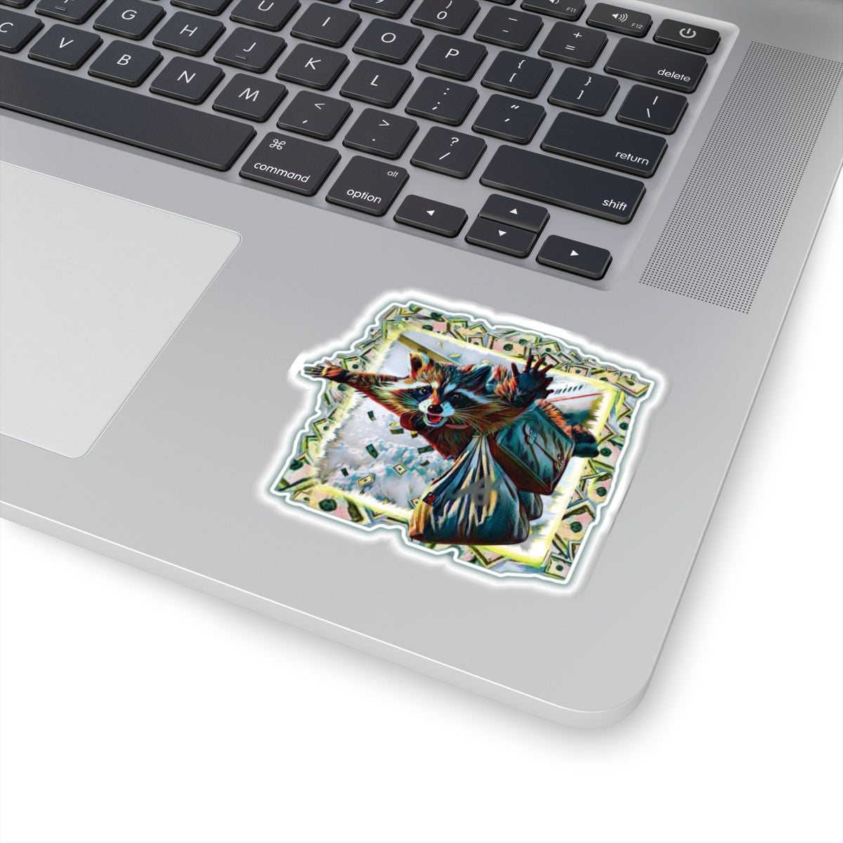 Raccoon D.B. Cooper Funny Kiss-Cut Sticker — Heist Humor Decal