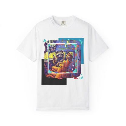 Raccoon Road Trip T-Shirt — Retro Neon Cartoon Graphic Tee
